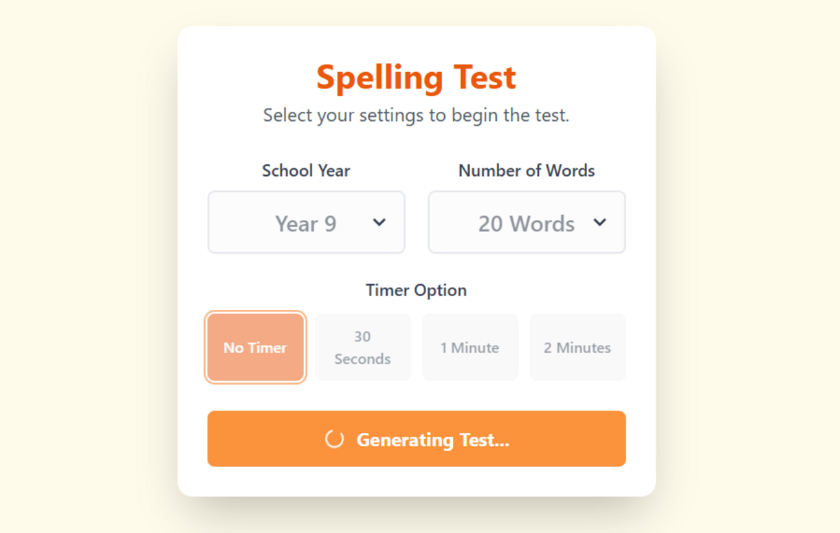 Spelling Test Online Interactive Practice App Interface