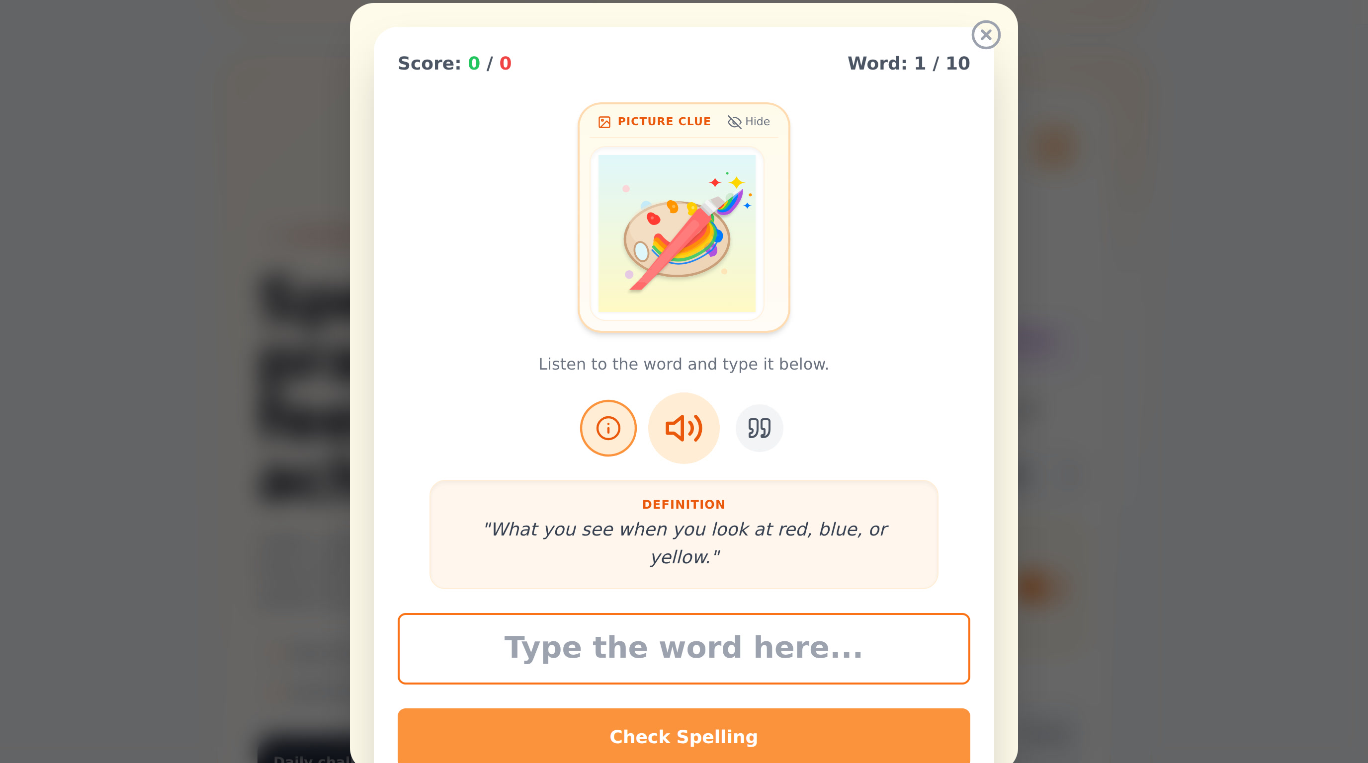 Live screenshot of the Say Definition button displaying the definition text on screen
