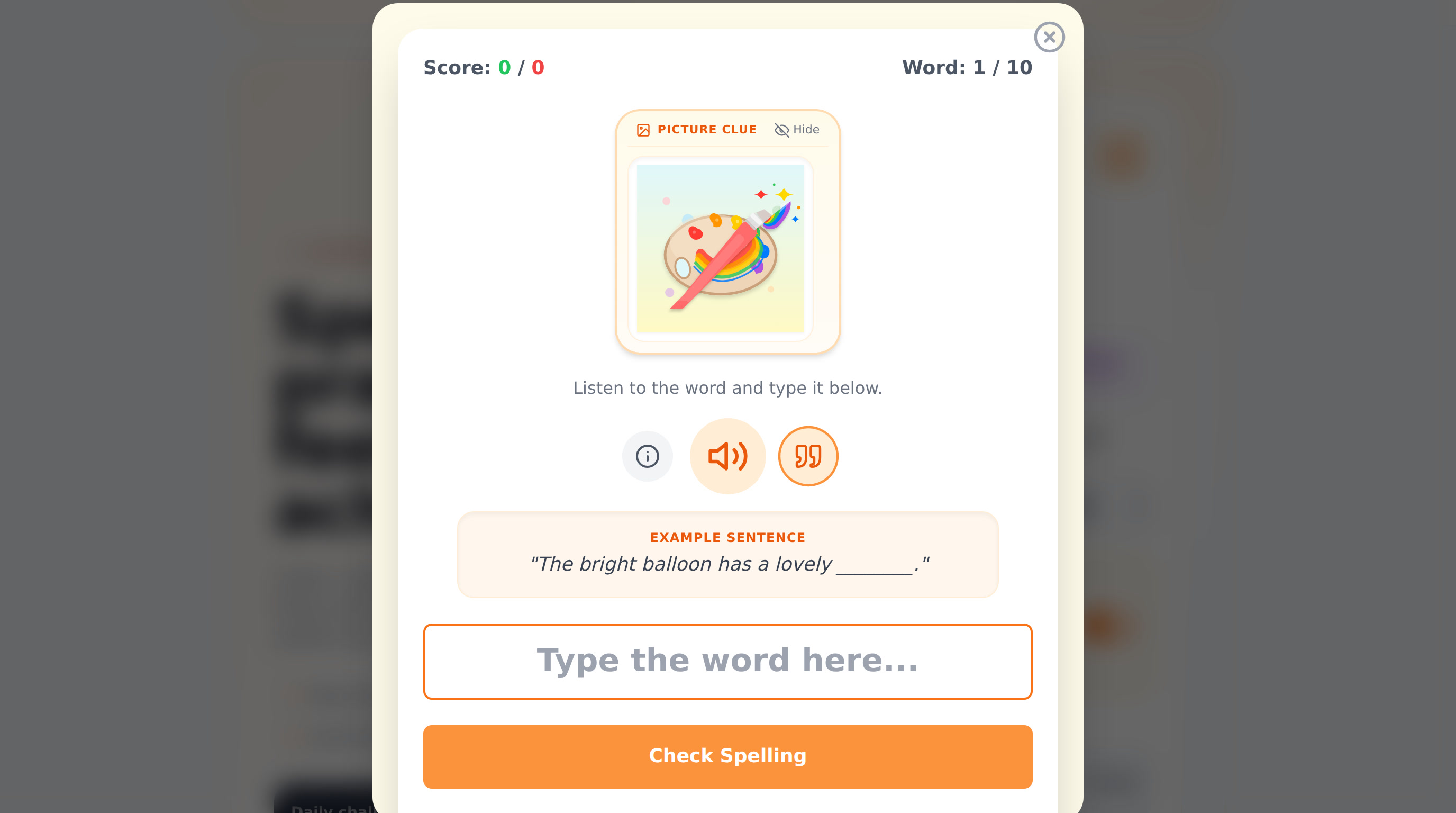 Live screenshot of the Say Sentence button displaying the masked example sentence on screen