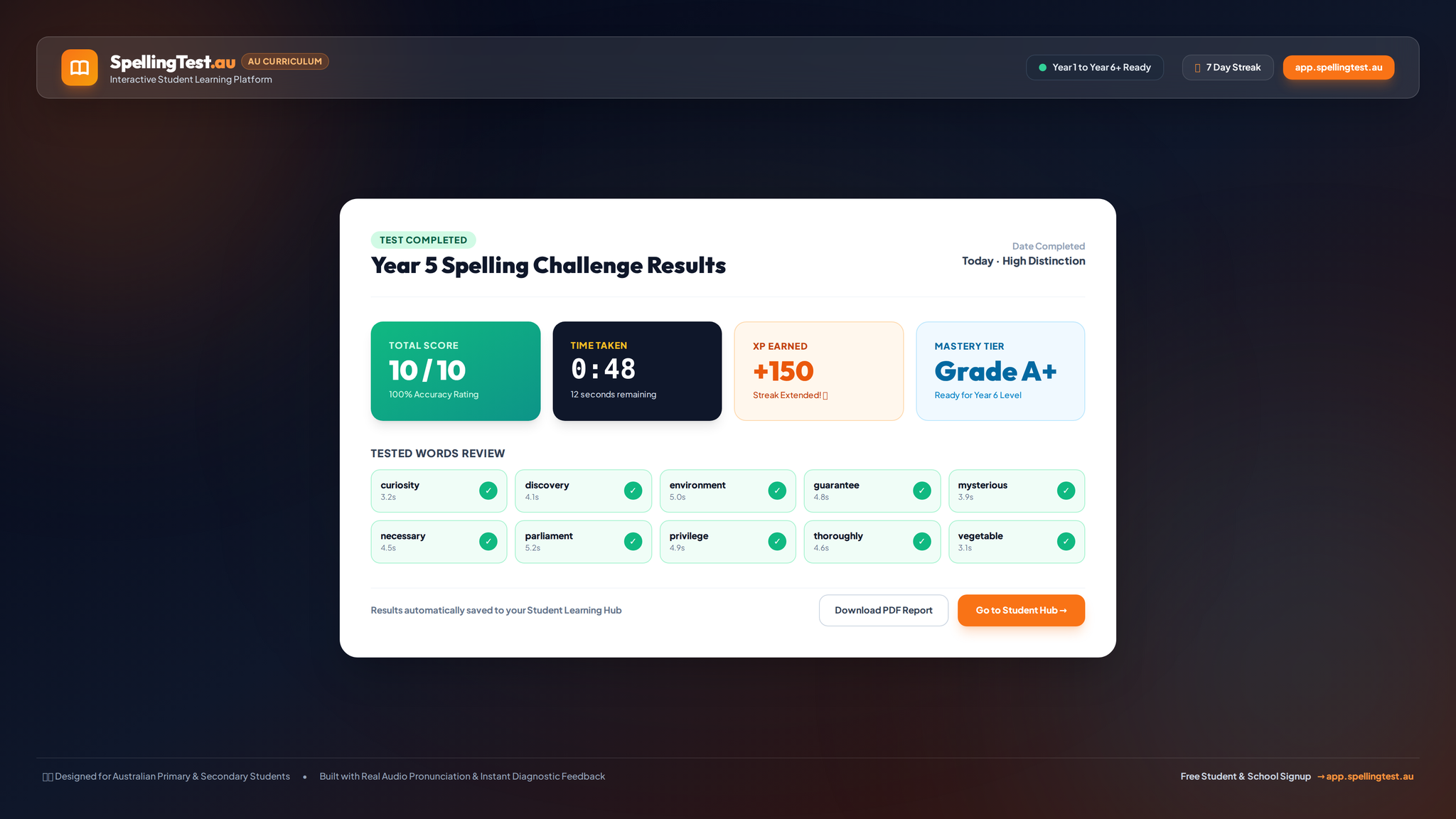 Results Analytics and PDF Export for Teachers