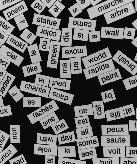 a large group of white and black letters